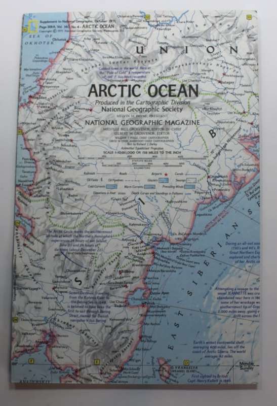 National Geographic Folded Map Arctic Ocean Oct 1971