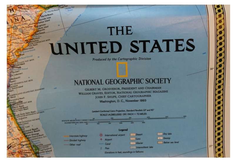 Large National Geographic Folded Map United States Nov 1993