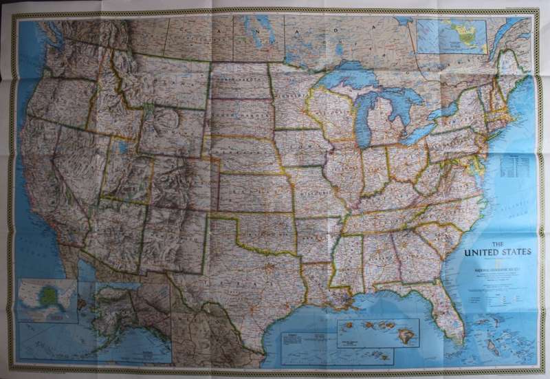 Large National Geographic Folded Map United States Nov 1993