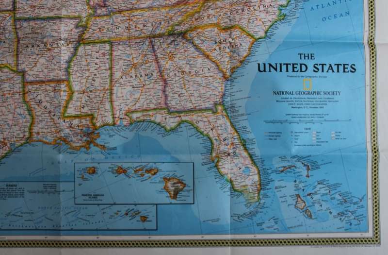 Large National Geographic Folded Map United States Nov 1993