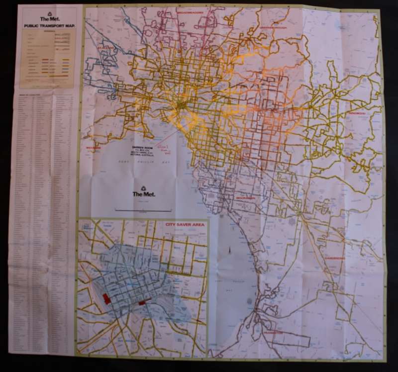 The Met Public Transport Folded Map of Melbourne August 1988