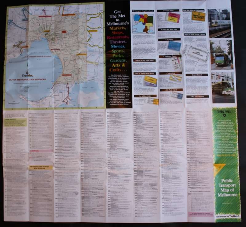 The Met Public Transport Folded Map of Melbourne August 1988
