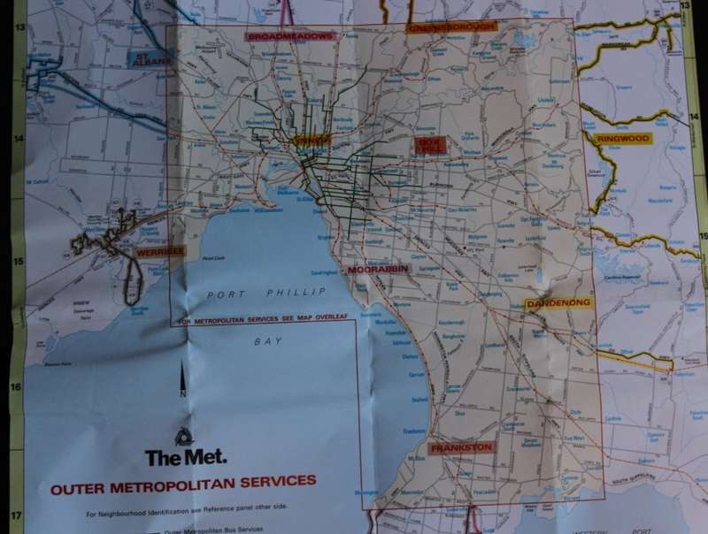 The Met Public Transport Folded Map of Melbourne August 1988