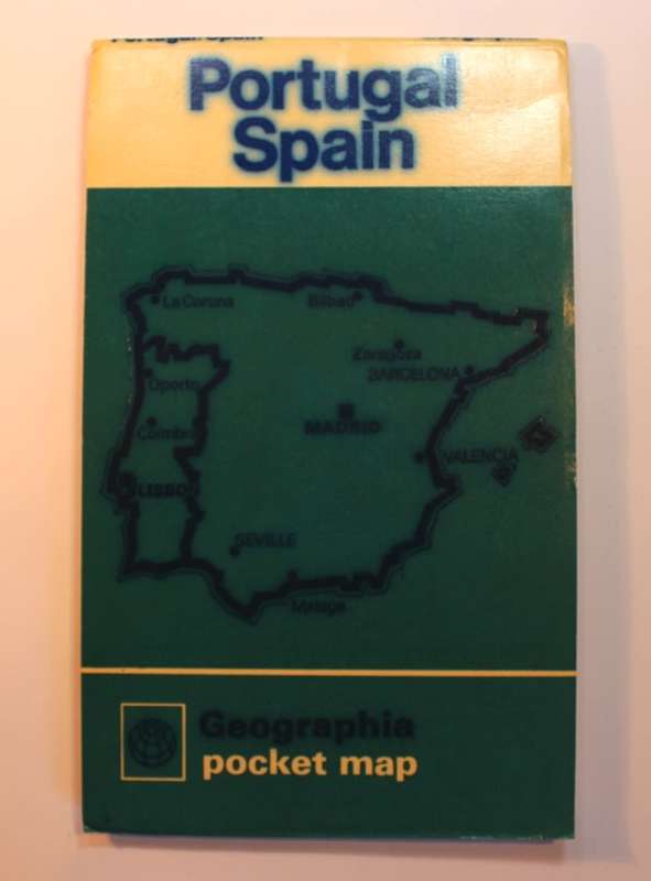 Geographia Folded Pocket Map Portugal and Spain 1975