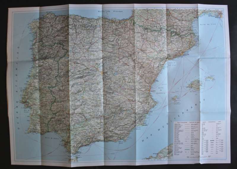 Geographia Folded Pocket Map Portugal and Spain 1975