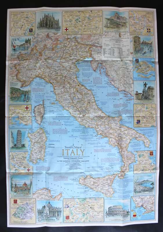 Vintage National Geographic Folded Map A Travelers Map of Italy June 1970.