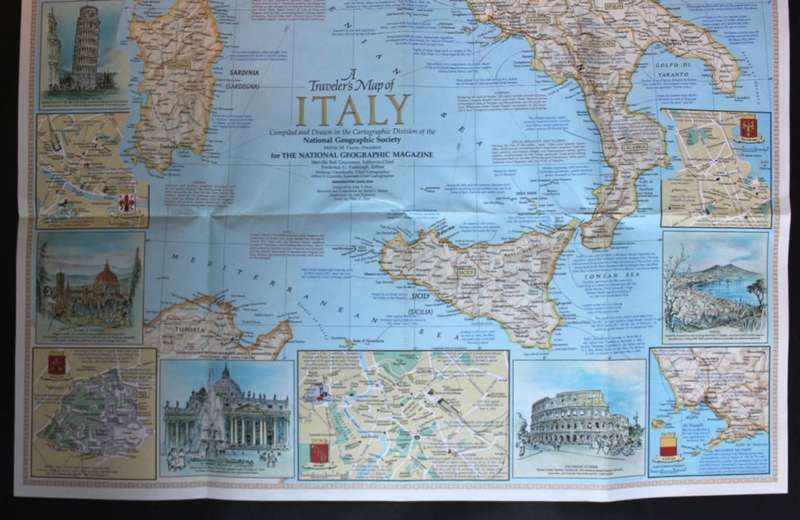 Vintage National Geographic Folded Map A Travelers Map of Italy June 1970.