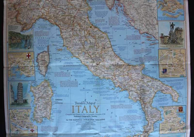 Vintage National Geographic Folded Map A Travelers Map of Italy June 1970.