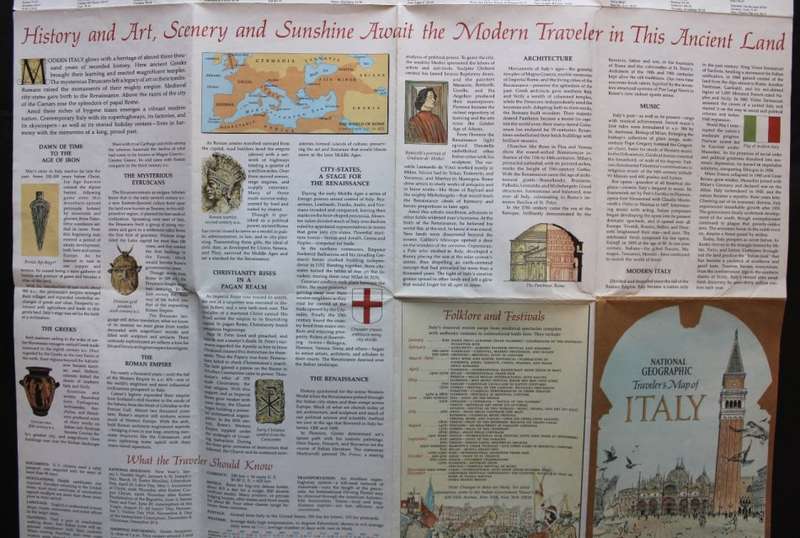 Vintage National Geographic Folded Map A Travelers Map of Italy June 1970.