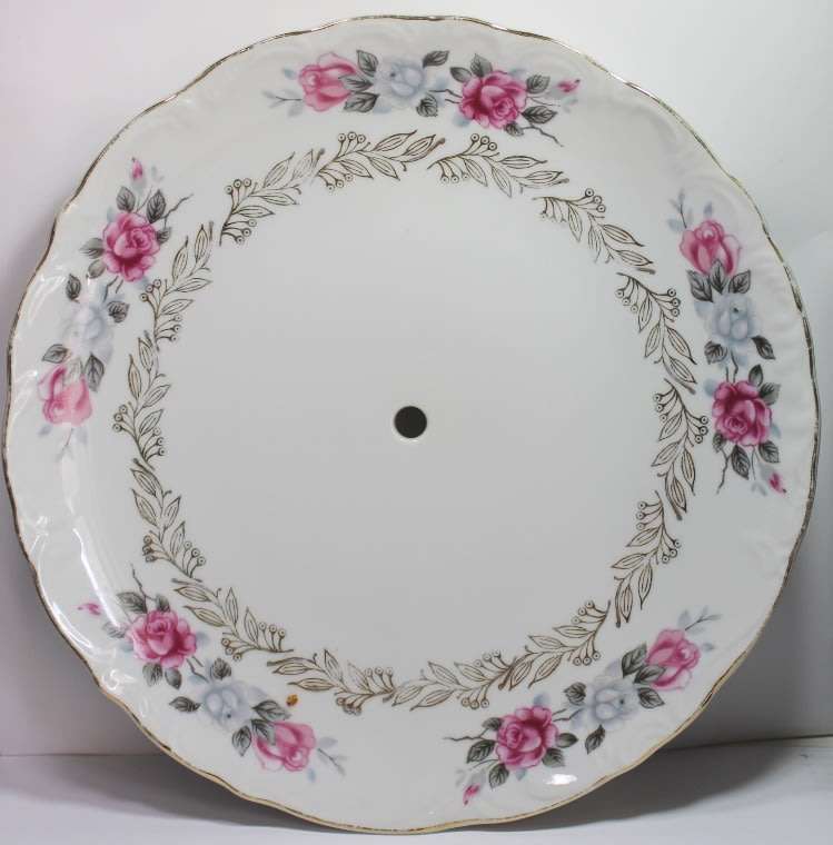 Rose Pattern with Gold Trim on a White Background Cake Stand Plate