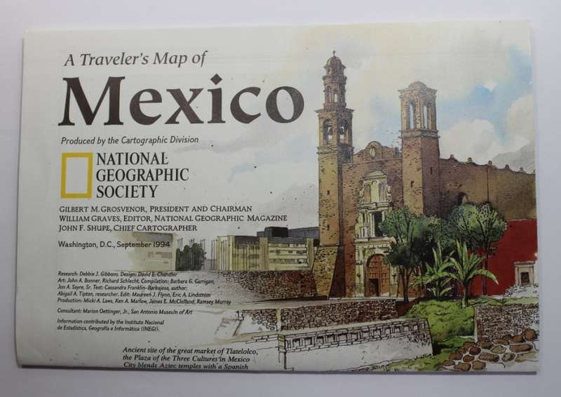 National Geographic Folded Map of Mexico Sept 1994