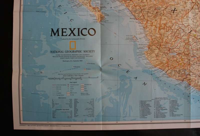 National Geographic Folded Map of Mexico Sept 1994