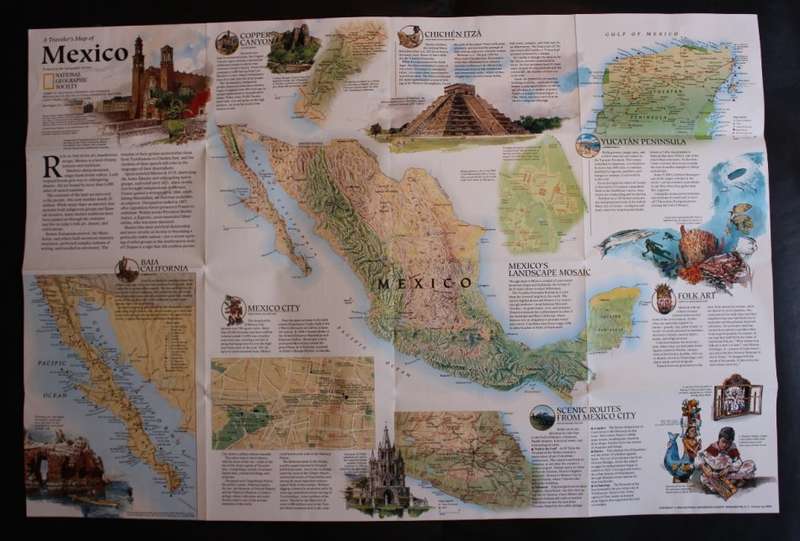 National Geographic Folded Map of Mexico Sept 1994