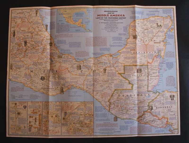 National Geographic Folded Map Archaeological Map Of Middle America Oct 1968