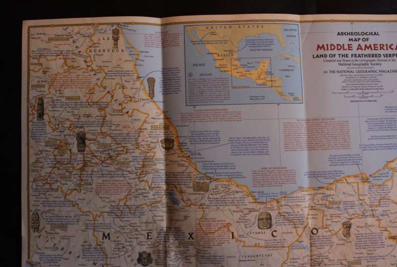 National Geographic Folded Map Archaeological Map Of Middle America Oct 1968