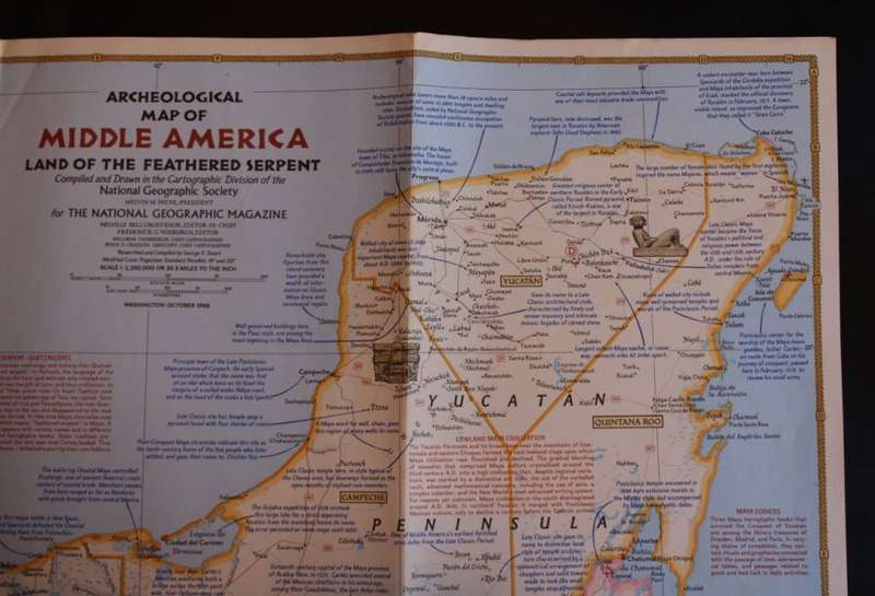 National Geographic Folded Map Archaeological Map Of Middle America Oct 1968