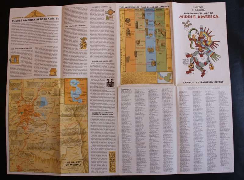 National Geographic Folded Map Archaeological Map Of Middle America Oct 1968