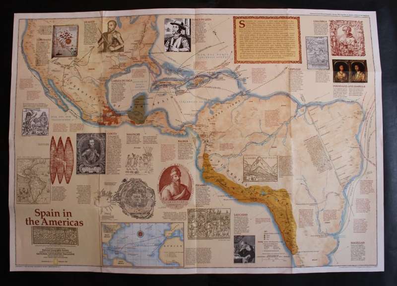 National Geographic Folded Map of Spain In The Americas Feb 1992