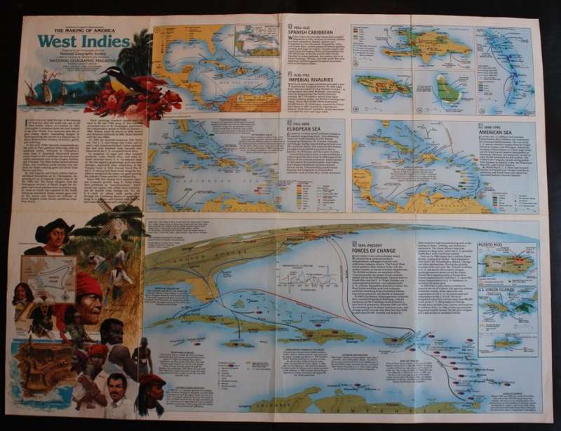 National Geographic Folded Map of the West Indies Nov 1987.