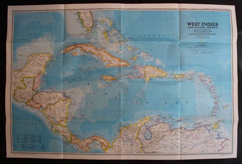 National Geographic Folded Map of Central America and the West Indies Feb 1981