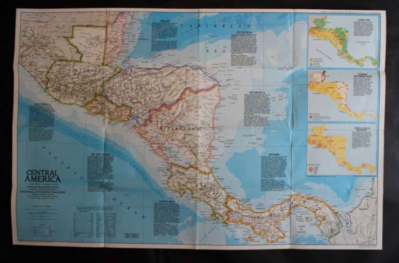 National Geographic Folded Map of Central America April 1986