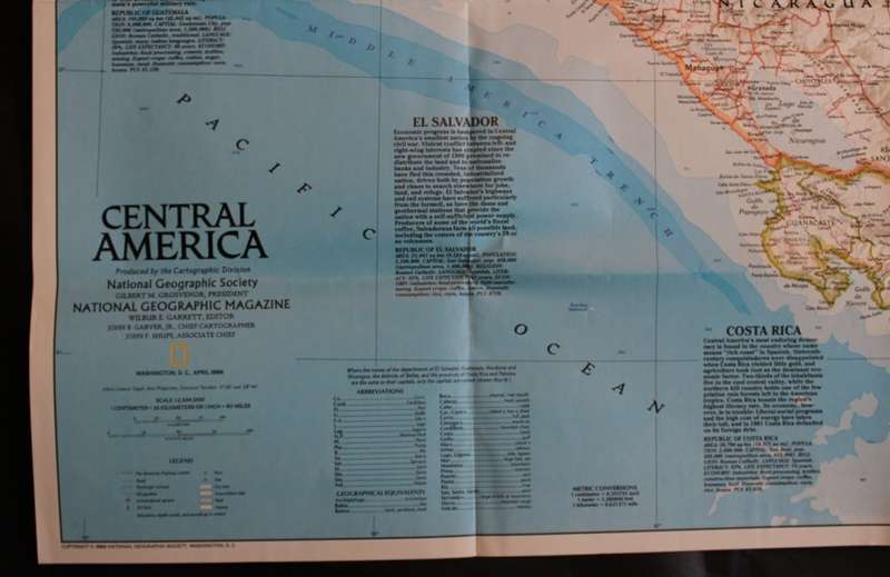 National Geographic Folded Map of Central America April 1986