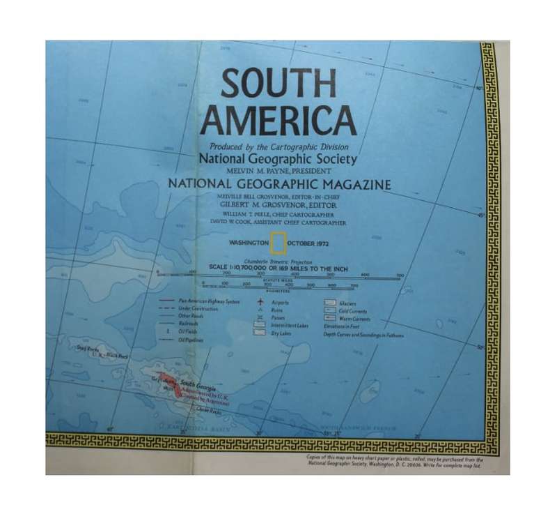 Vintage National Geographic Folded Map of South America Oct 1972