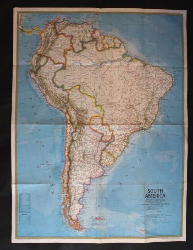 Vintage National Geographic Folded Map of South America Oct 1972