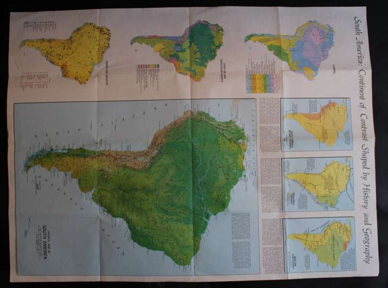 Vintage National Geographic Folded Map of South America Oct 1972
