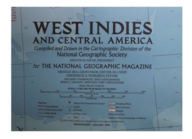 Vintage National Geographic Folded Map of Central America and the West Indies Jan 1970