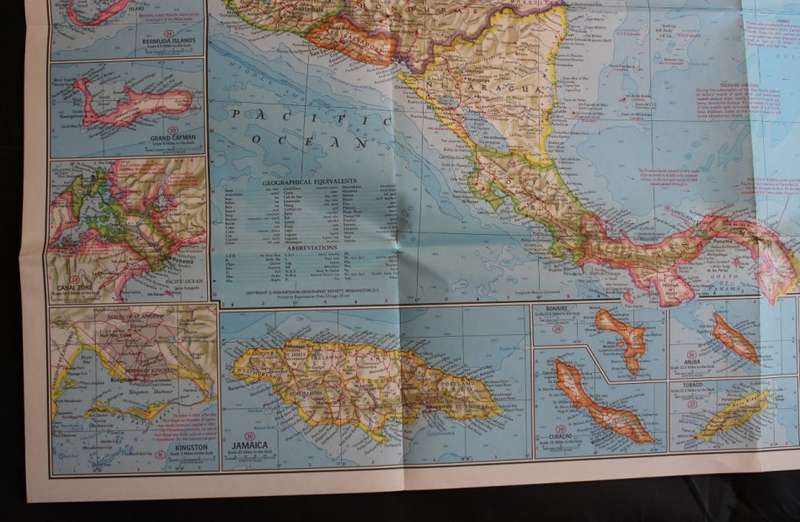 Vintage National Geographic Folded Map of Central America and the West Indies Jan 1970