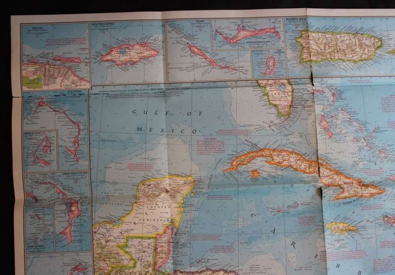 Vintage National Geographic Folded Map of Central America and the West Indies Jan 1970