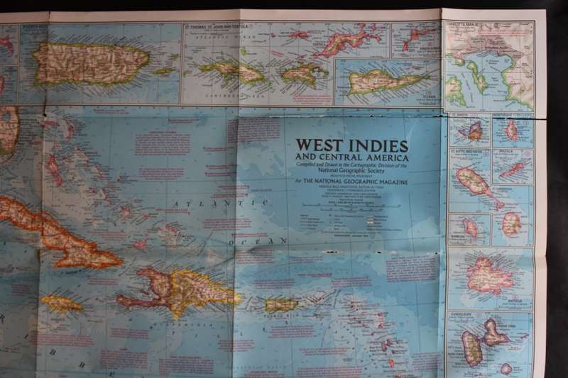 Vintage National Geographic Folded Map of Central America and the West Indies Jan 1970