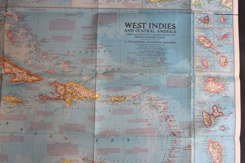 Vintage National Geographic Folded Map of Central America and the West Indies Jan 1970