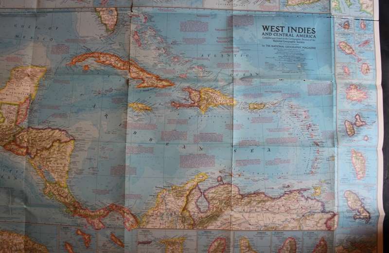 Vintage National Geographic Folded Map of Central America and the West Indies Jan 1970