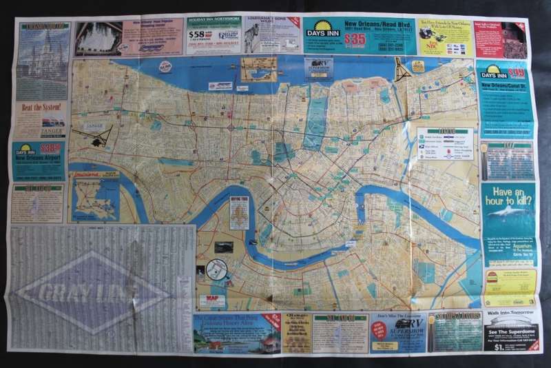 Vintage Folded Map New Orleans Street Map Tourist Guide and City Plan  1990`s