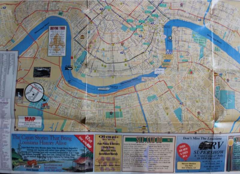 Vintage Folded Map New Orleans Street Map Tourist Guide and City Plan  1990`s