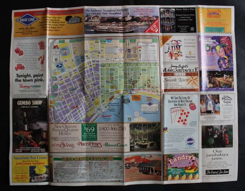 Vintage Folded Map New Orleans Street Map Tourist Guide and City Plan  1990`s