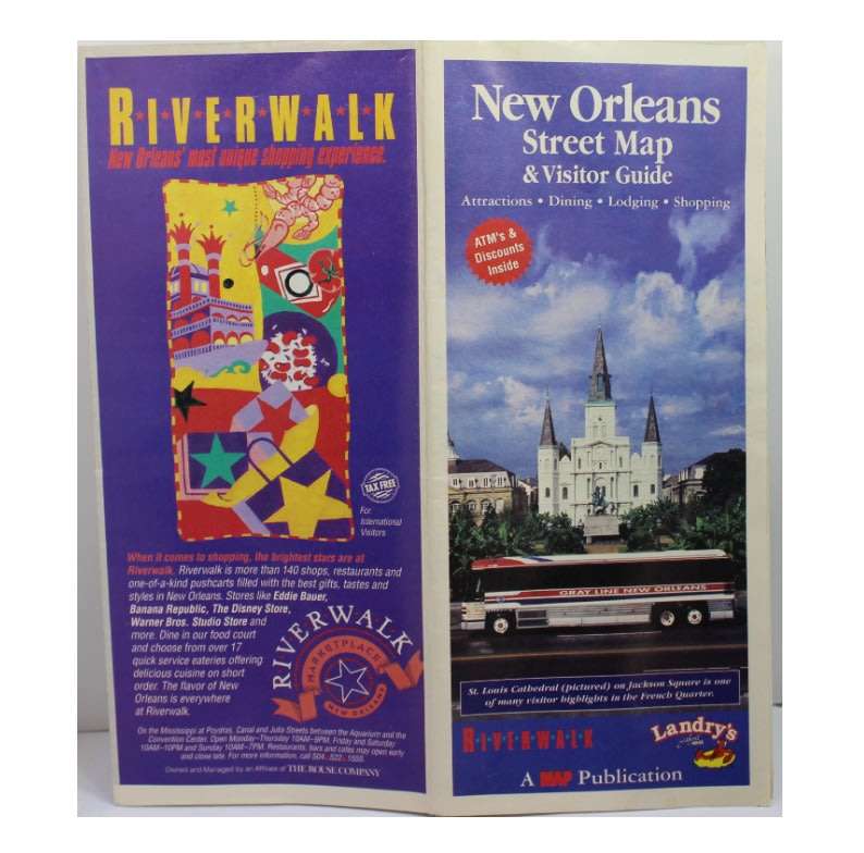 Vintage Folded Map New Orleans Street Map Tourist Guide and City Plan  1990`s