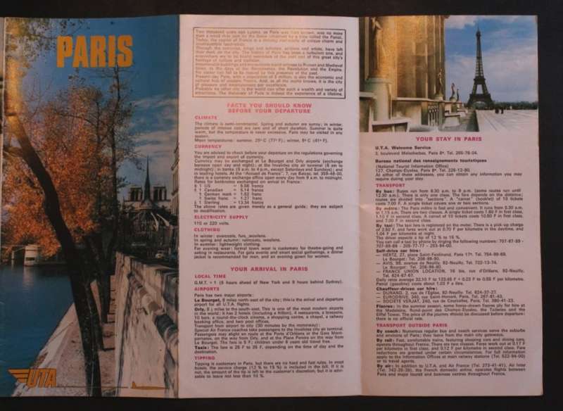 Vintage UTA Paris 1959 Tourist Guide Poster