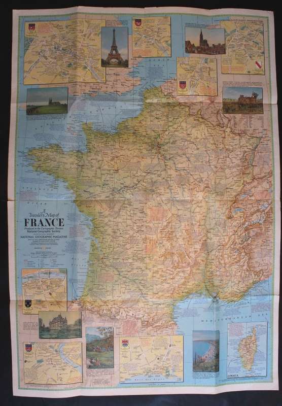 Vintage National Geographic Folded Map of France June 1971