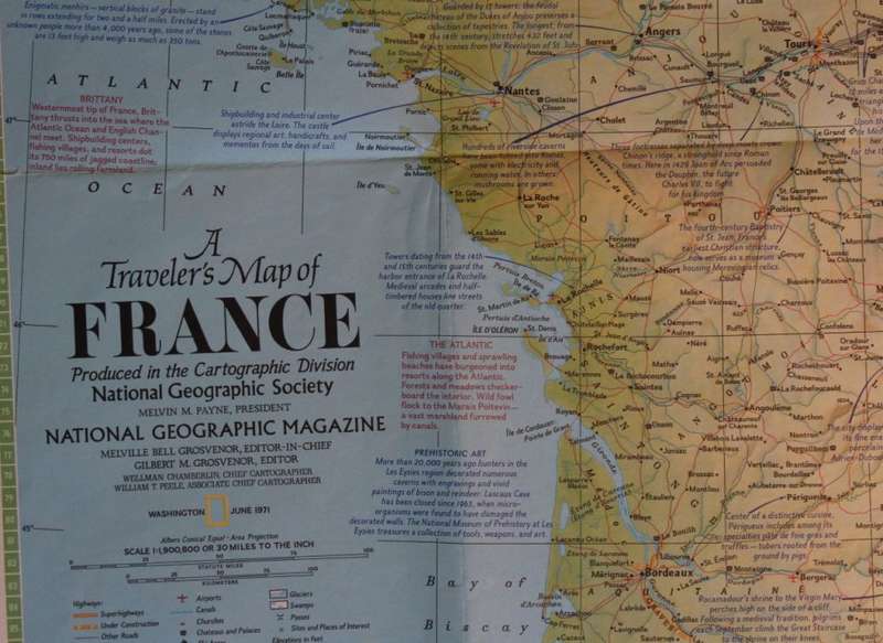 Vintage National Geographic Folded Map of France June 1971