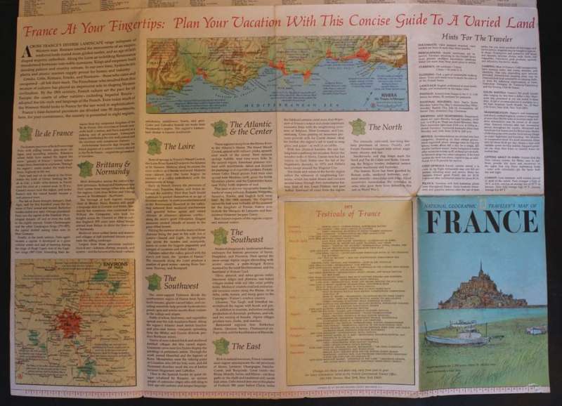 Vintage National Geographic Folded Map of France June 1971