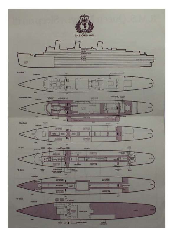 RMS Queen Mary Deck Layout Small Poster