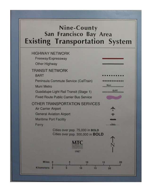 San Francisco Bay Area Transportation System Folded Map 1987