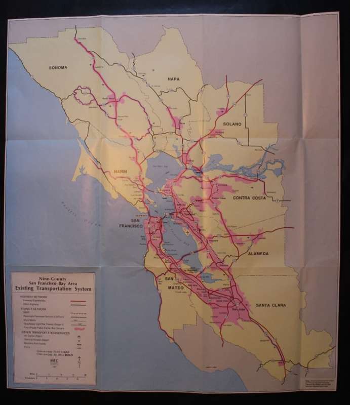 San Francisco Bay Area Transportation System Folded Map 1987