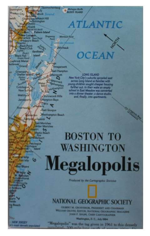 National Geographic Folded Map of The Megalopolis Boston to Washington July 1994