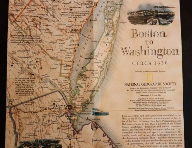 National Geographic Folded Map of The Megalopolis Boston to Washington July 1994