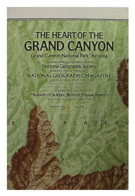 Vintage National Geographic Folded Map of The Heart Of The Grand Canyon July 1978