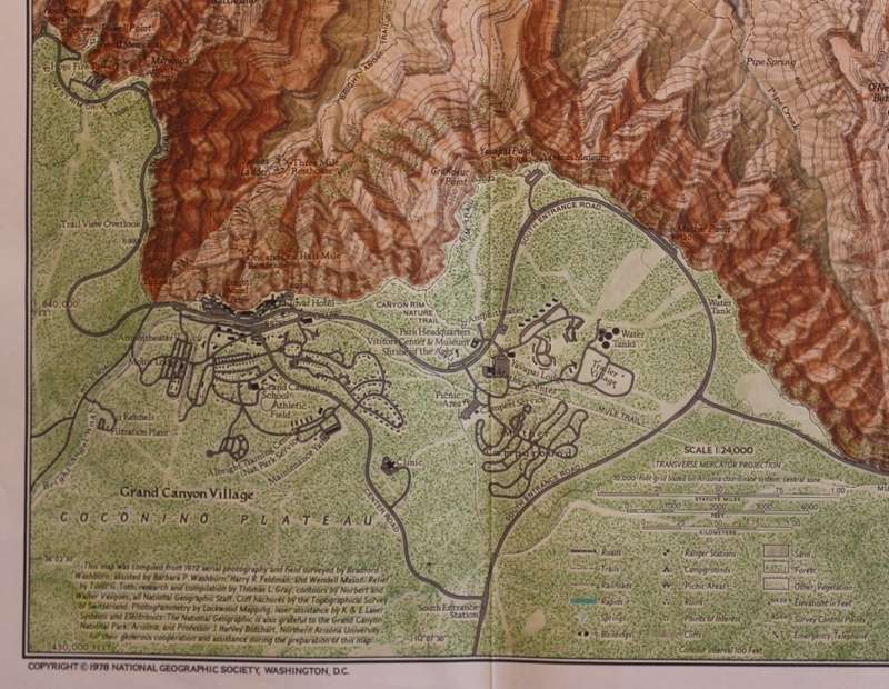 Vintage National Geographic Folded Map of The Heart Of The Grand Canyon July 1978
